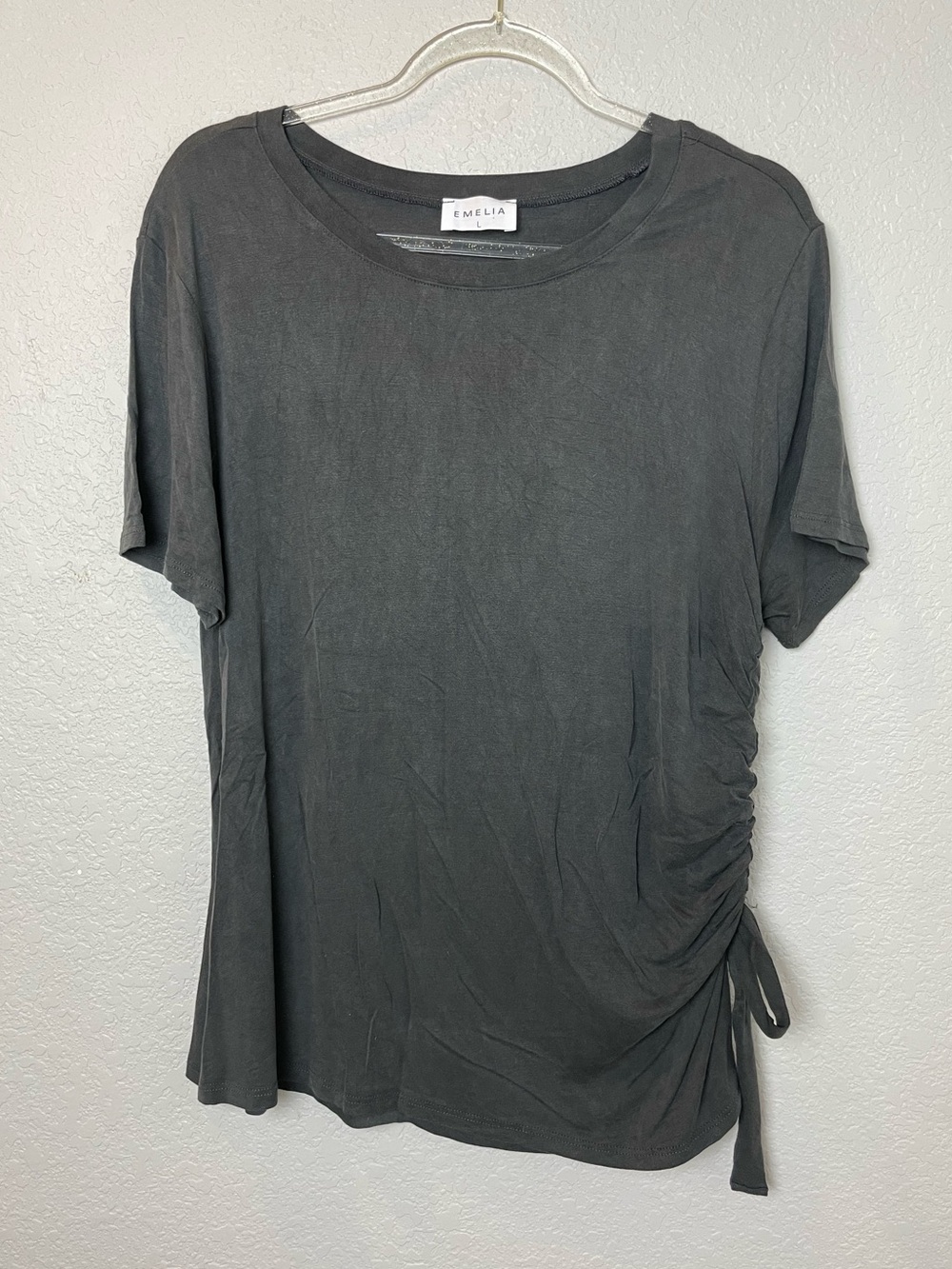 Emelia Charcoal Short Sleeve Washed Ruched Side Tee Size L
